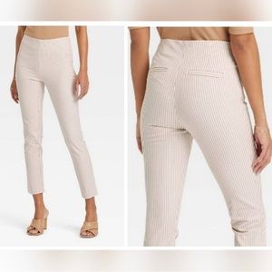 A New Day High Rise Slim Fit Ankle Pants Cream Chino Striped Cotton Office 6